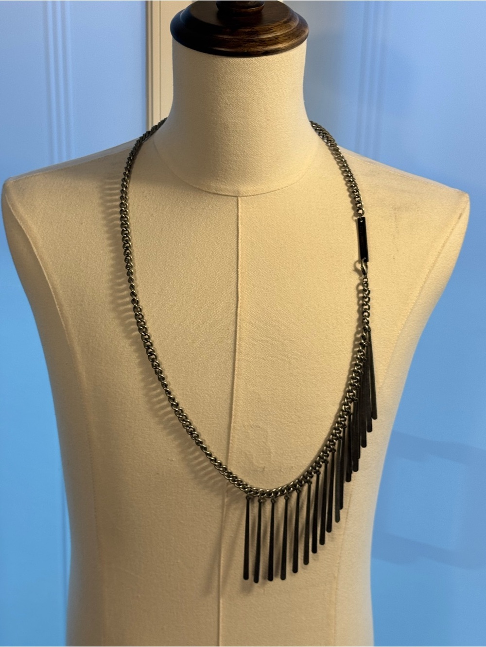 Cvsto BCN Gunmetal Fringe Statement Necklace Industrial Avant Garde Chain Bib.